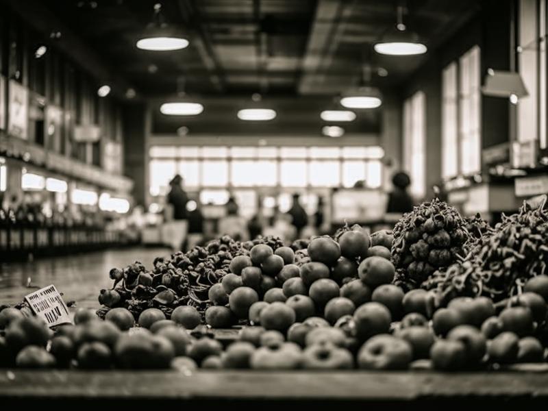 Salle de marché en noir et blanc avec overlay doré